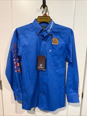 Ariat Royal Blue Long-Sleeve Button-Down Shirt with Sleeve Logo